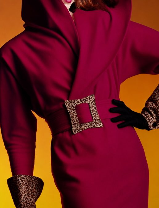 Fuchsia wool jersey and leopard printed suede accessories
